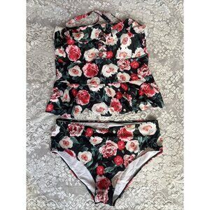 Women's Plus size 3XL Swim Suit Bathing Suit 2 Pc Floral Print NWOT Top Bottom